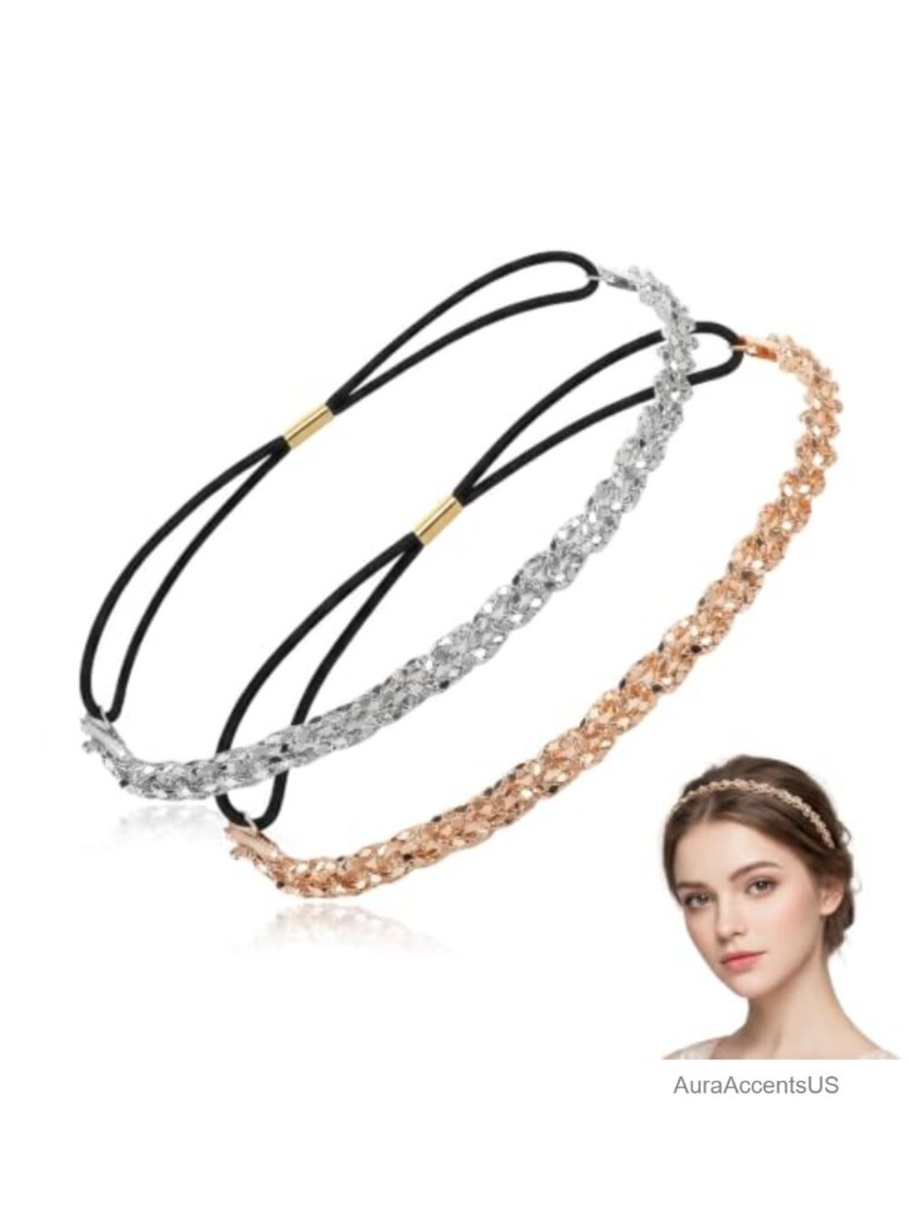 2 Pc Rhinestone Headbands Set Crystal Hair Chains Retro Style